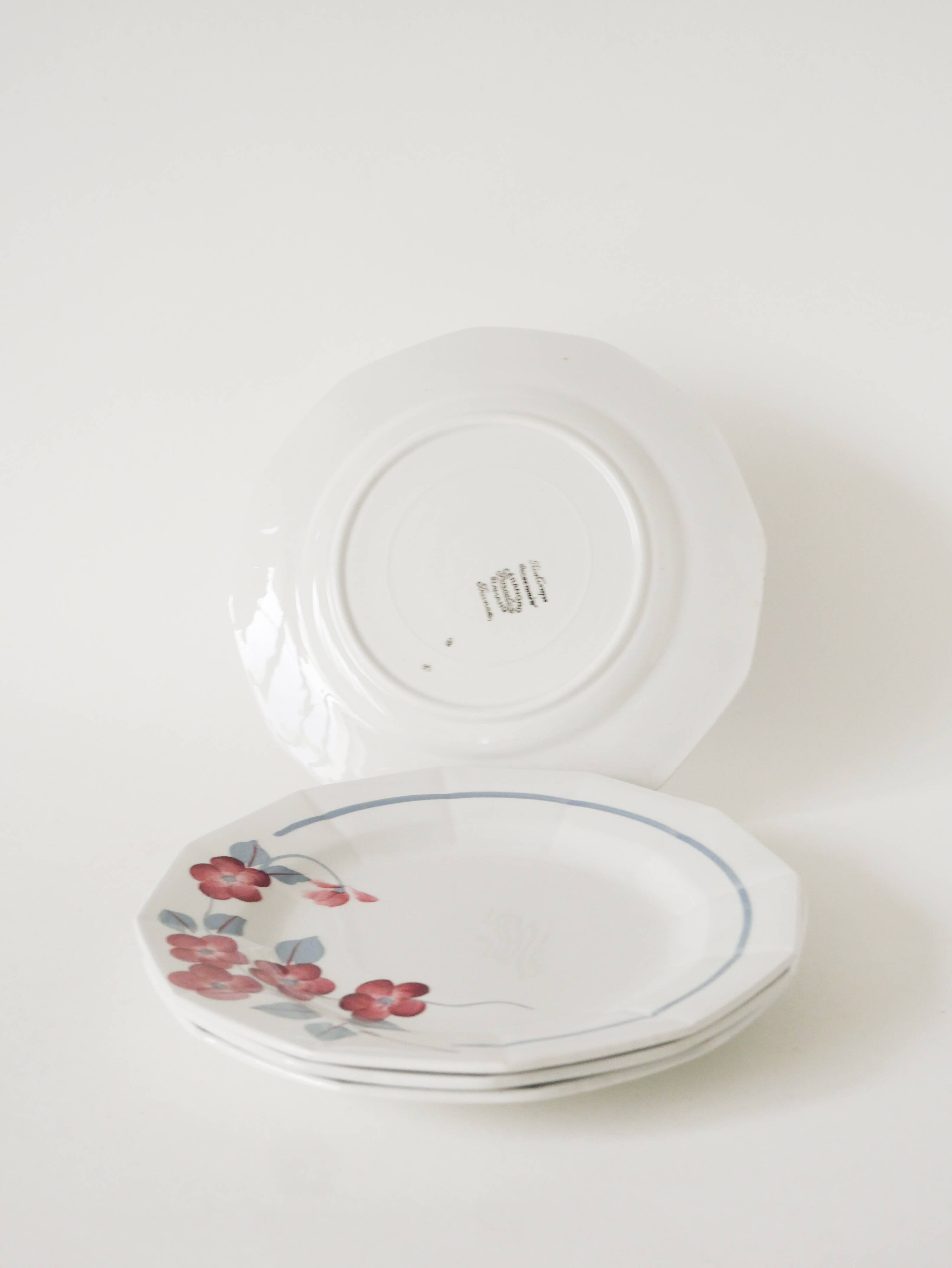 Set of 4 St Amand dessert plates, Printemps model, 1950.