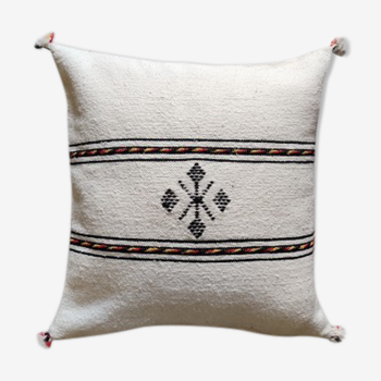 Coussin berbère marocain blanc en coton