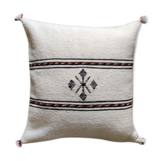 Coussin berbère marocain blanc en coton