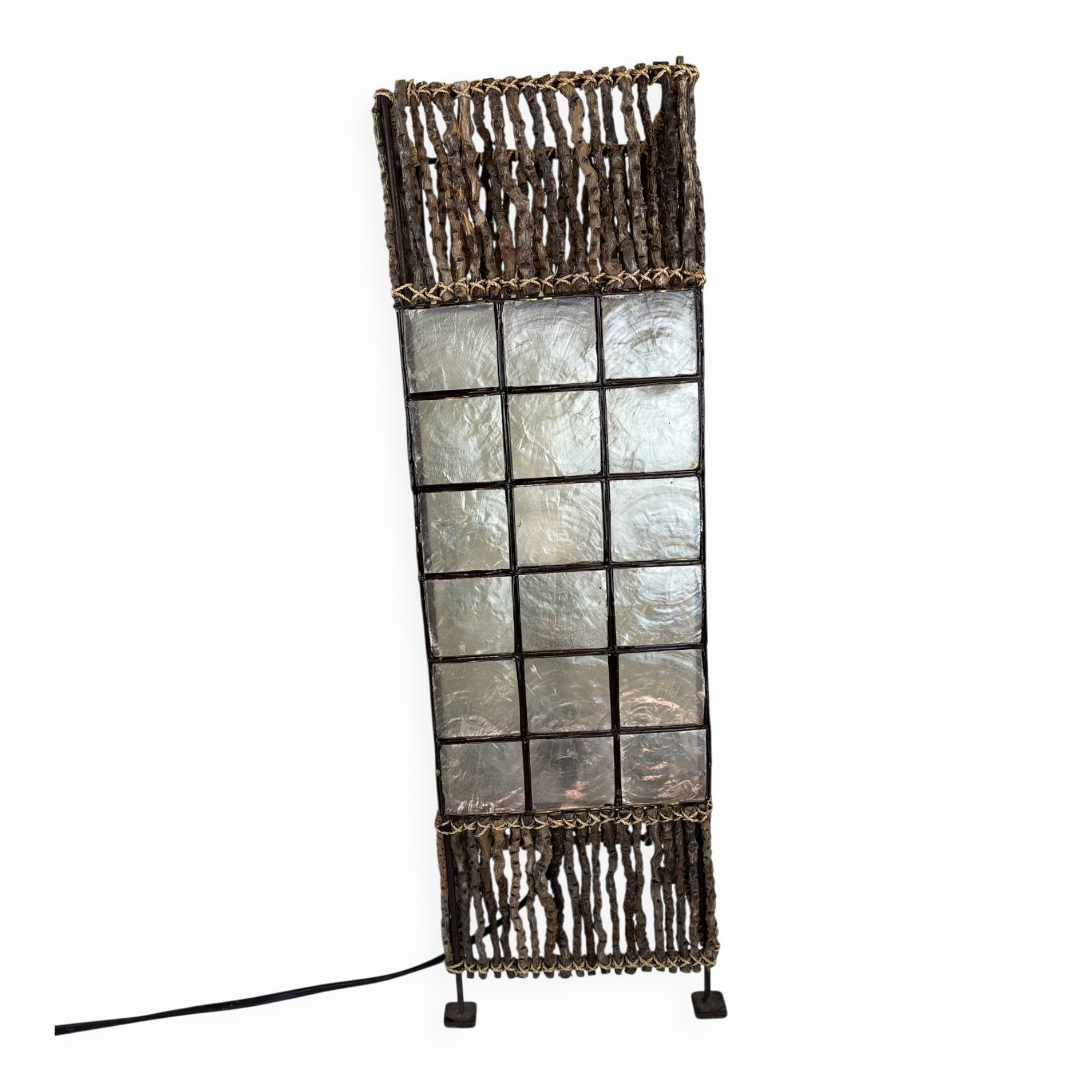 Capiz shell lamp and woven twigs