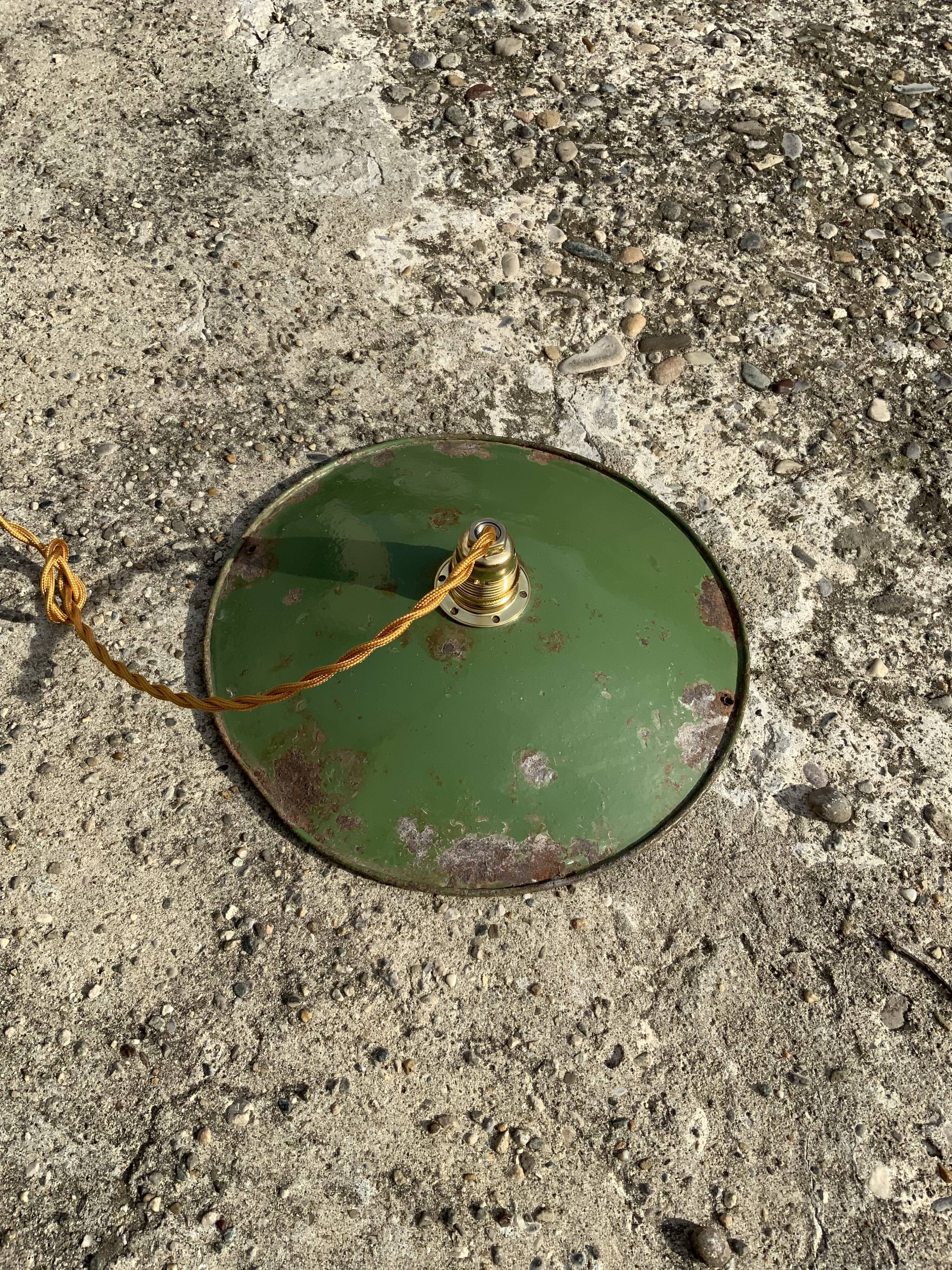 Vintage suspension green enamelled sheet white