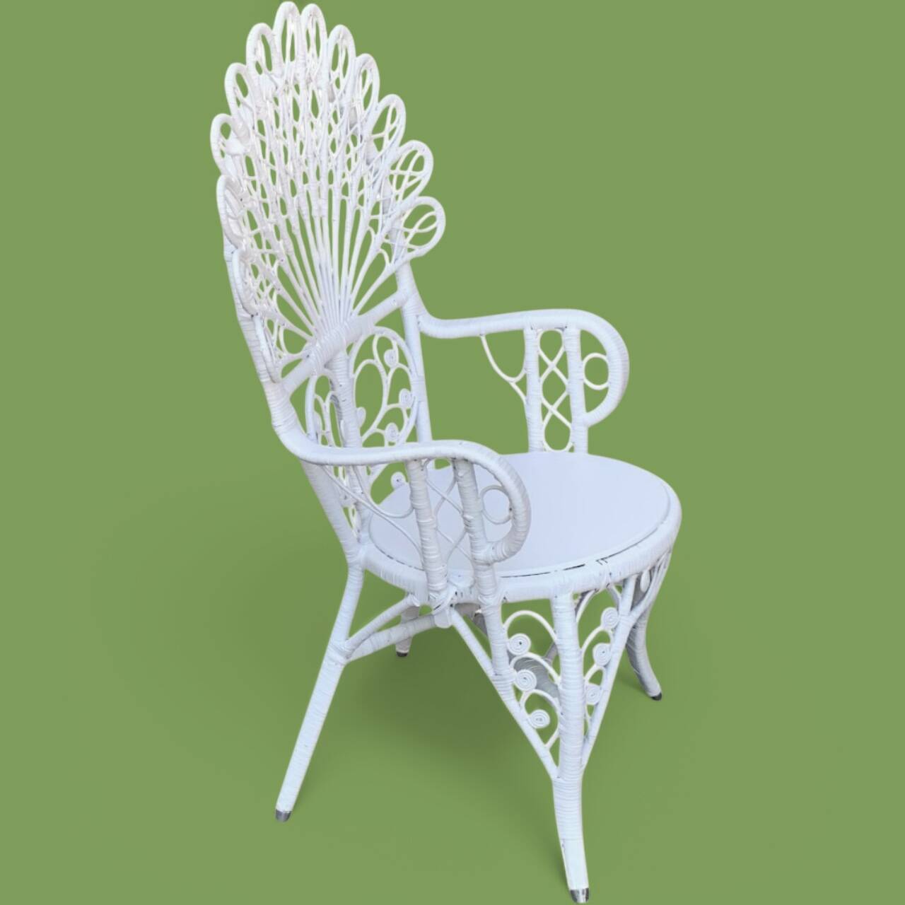 Emmanuelle Peacock white rattan armchair 1970