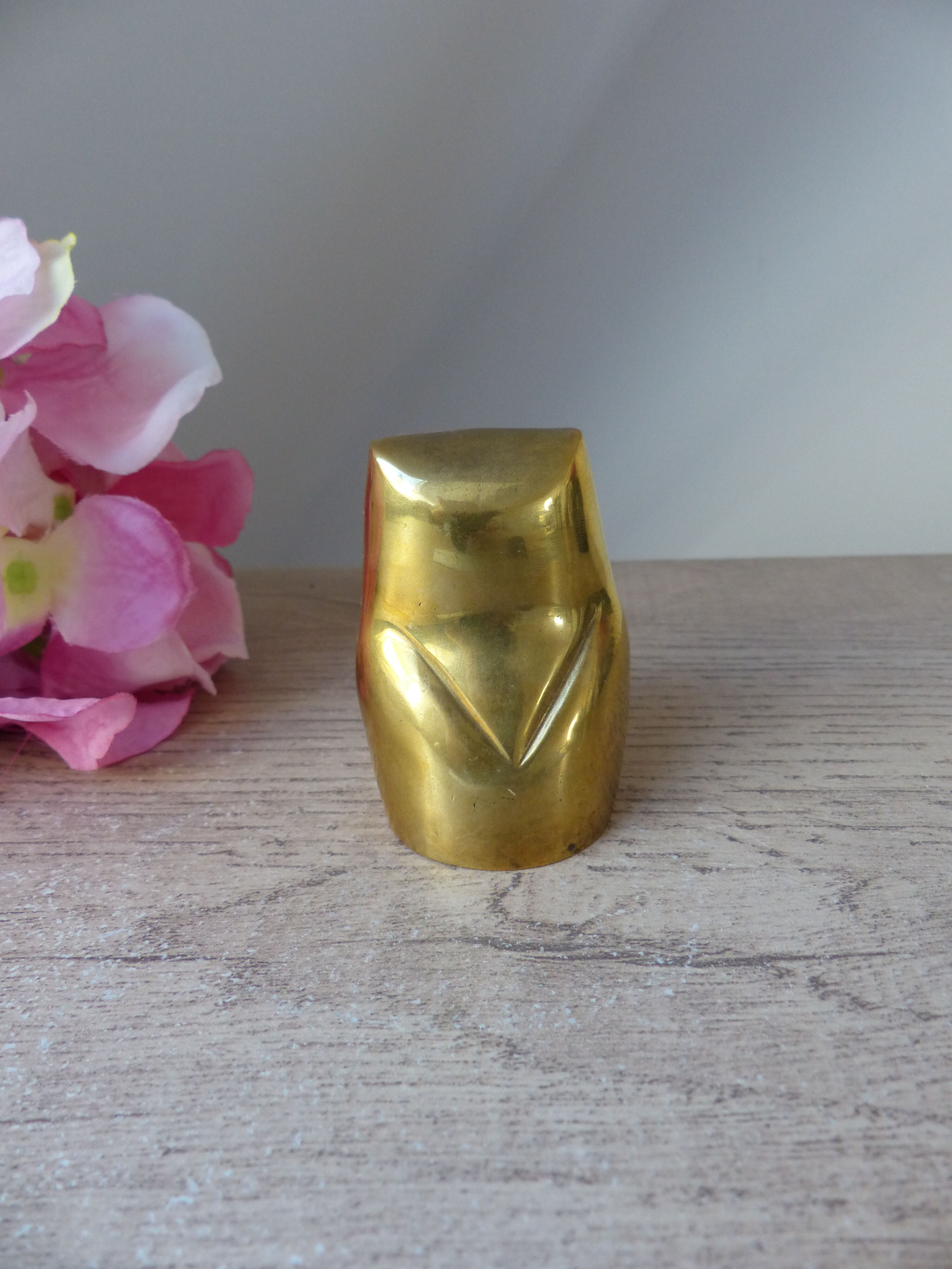 Figure Owl Hollow Brass Sculpture Vintage Collection