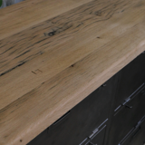 Military furniture metal console with wooden top and 6 drawers