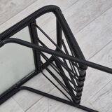 1970s, Scandinavian side table, original condition, glass, wood, metal, plastic rope.