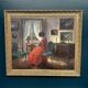 Scandinavian Oil on Canvas – Interior Scene by Bente Berg – Vintage