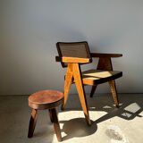 Brown solid wood stool flat circular seat