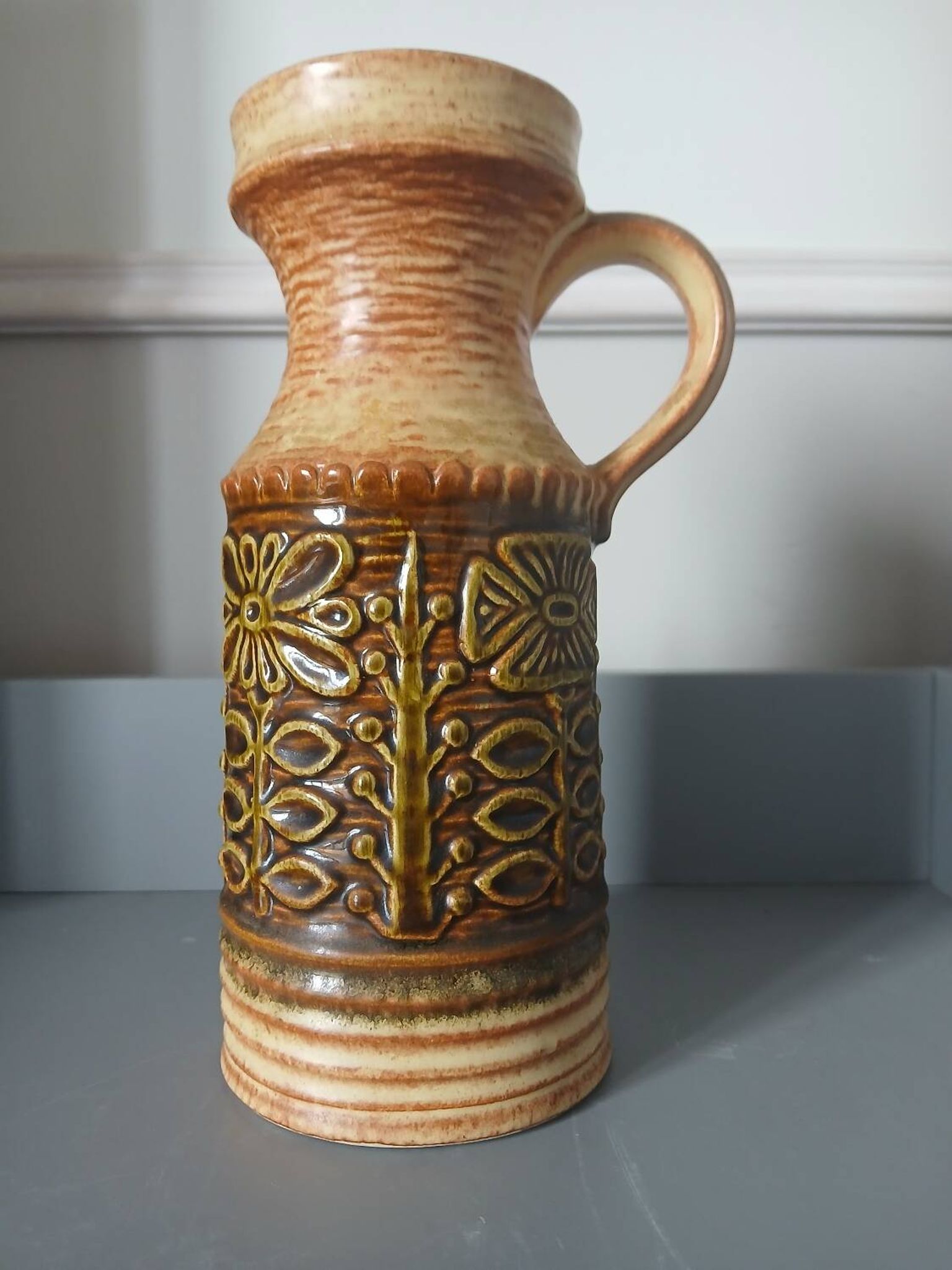 Vintage West Germany pitcher, ochre brown, 25 cm