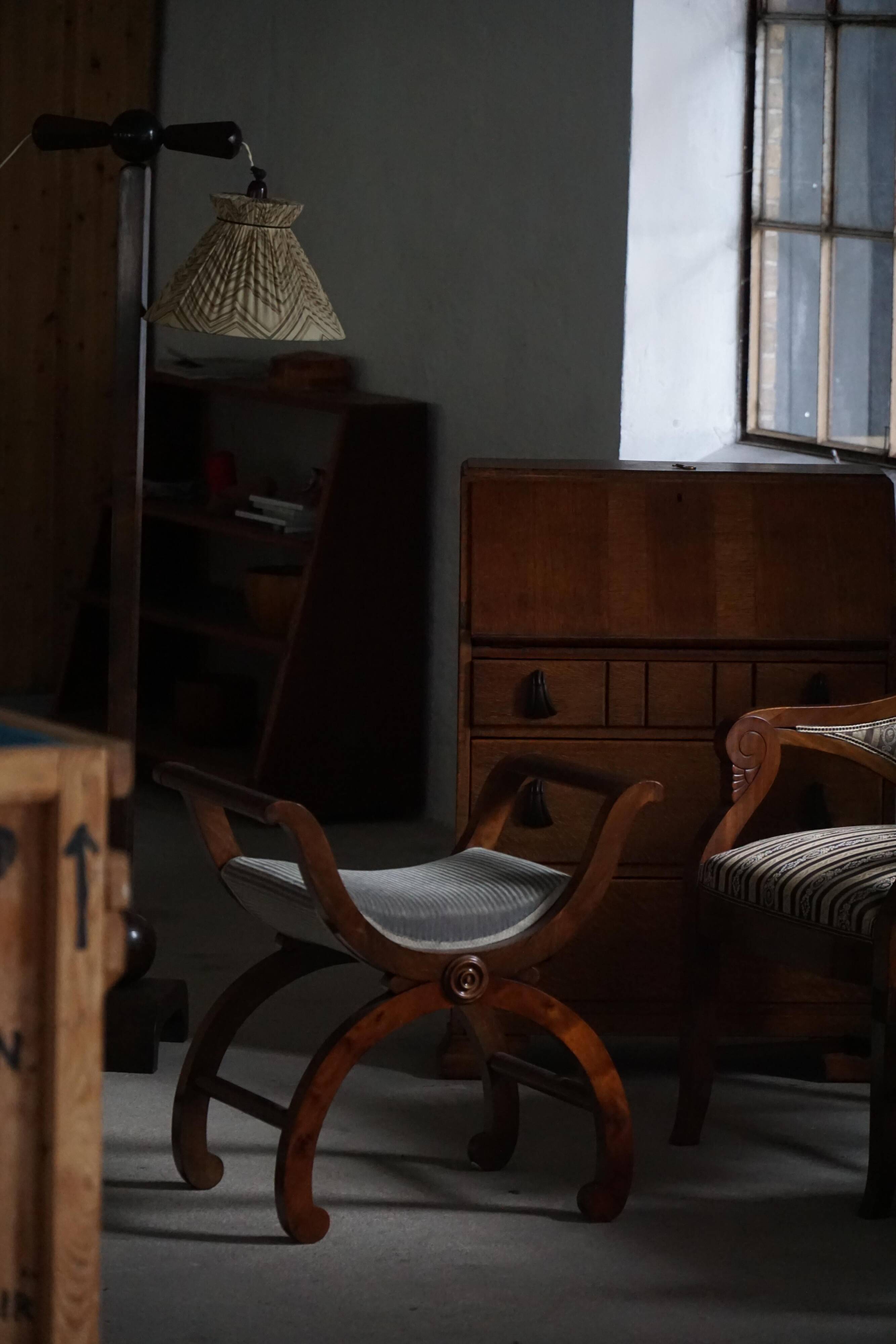 Empire-style Danish piano chair/stool with velvet seat, early 1900s.