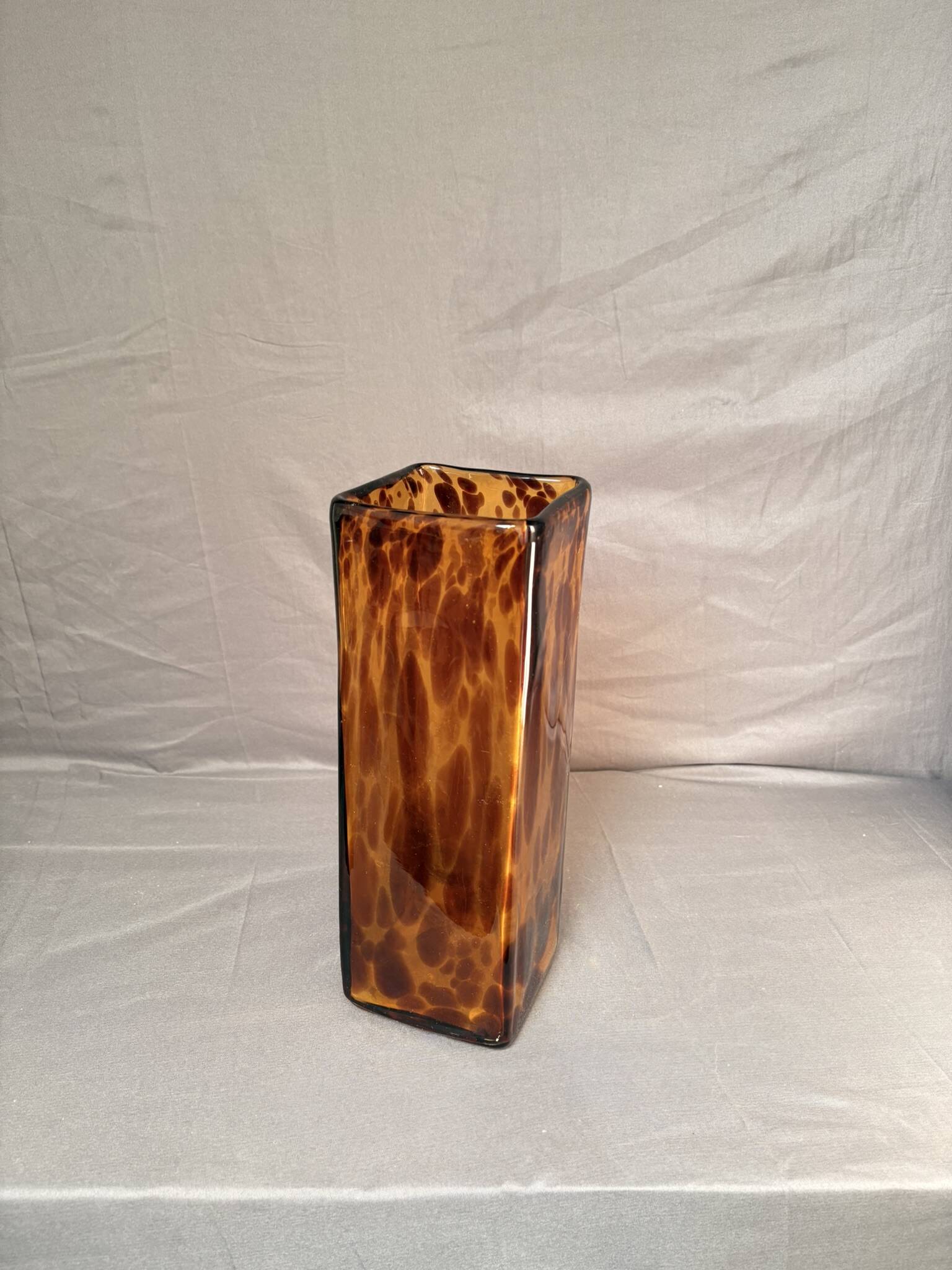 Vintage Italian Glass Vase Leopard Turtle Shell Mid Century