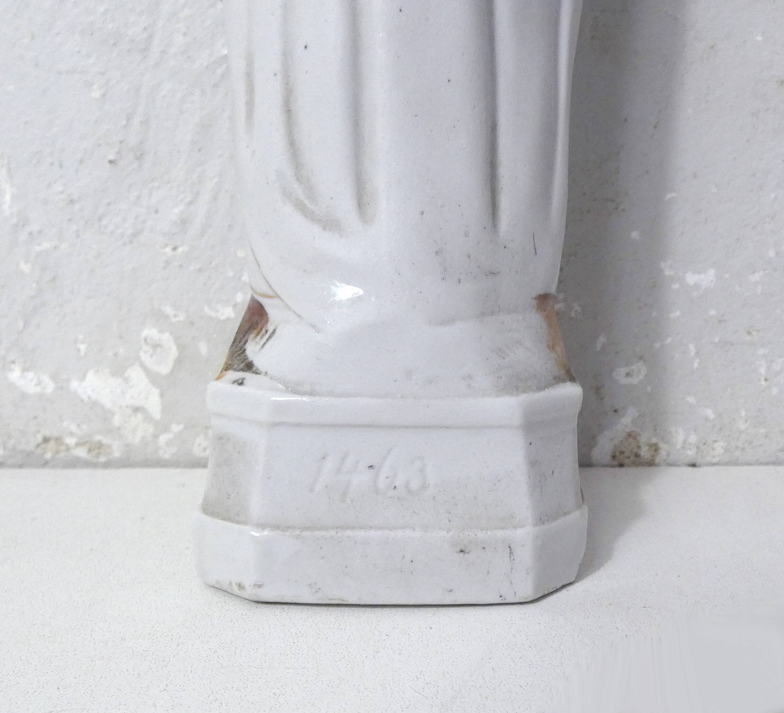 Antique Virgin Mary biscuit statue, 19th century