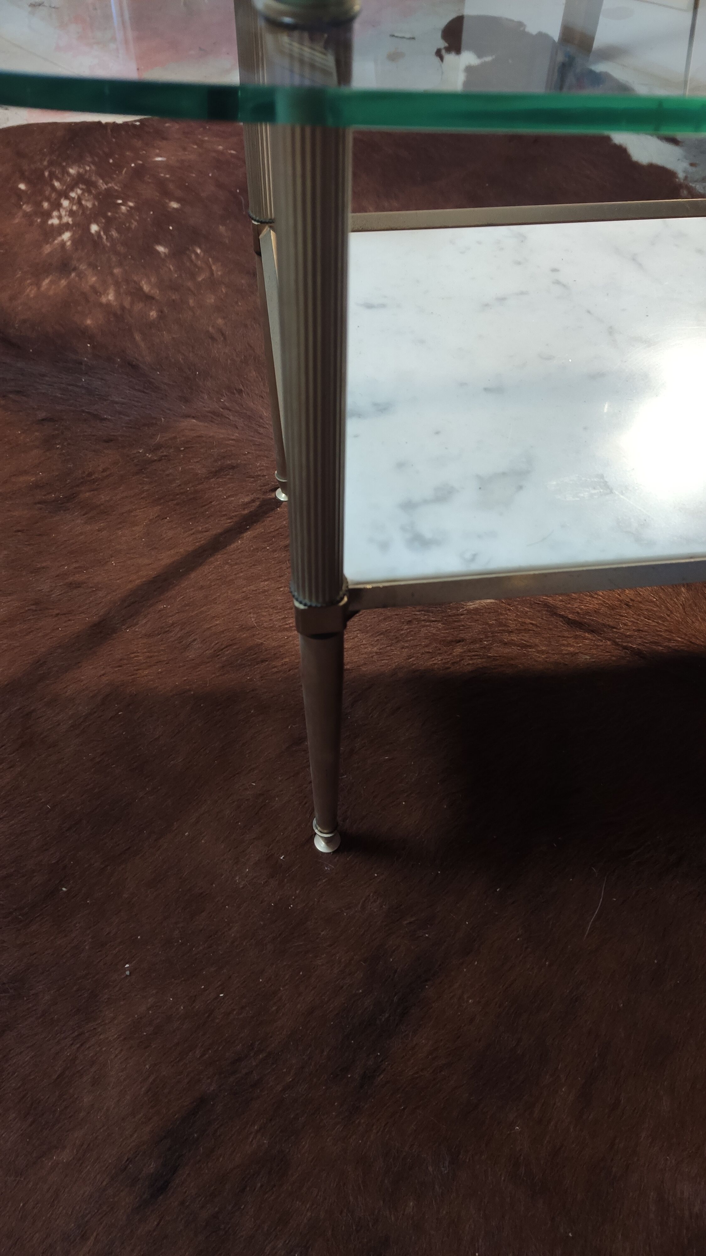 Glass, brass and marble coffee table