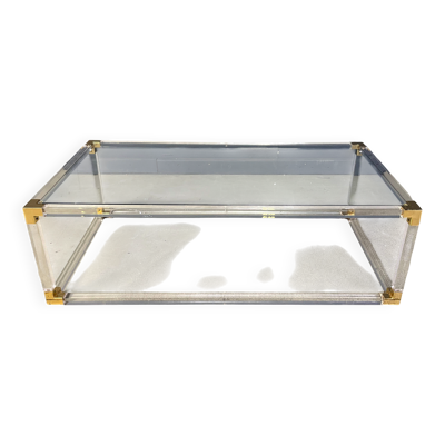 Table basse en laiton et lucite attribuée à Charles Hollis Jones, années 1970.