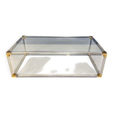 Brass and lucite coffee table attributed to Charles Hollis Jones, 1970s
