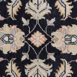 Black Wool Runner Rug, Handmade Floral Ziegler Hallway Runner 211 x 66 cm