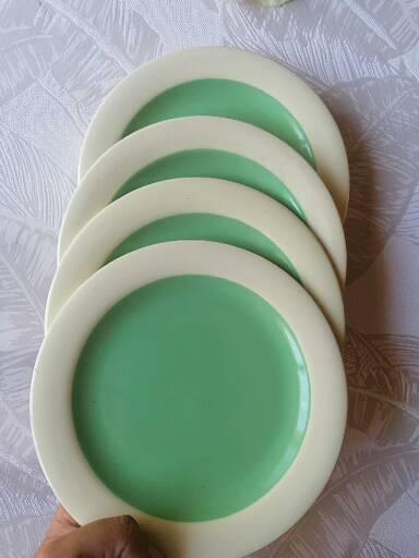 8 plates in earthenware of Salins, mint green and pale yellow vintage 60s / vintage dishes summer