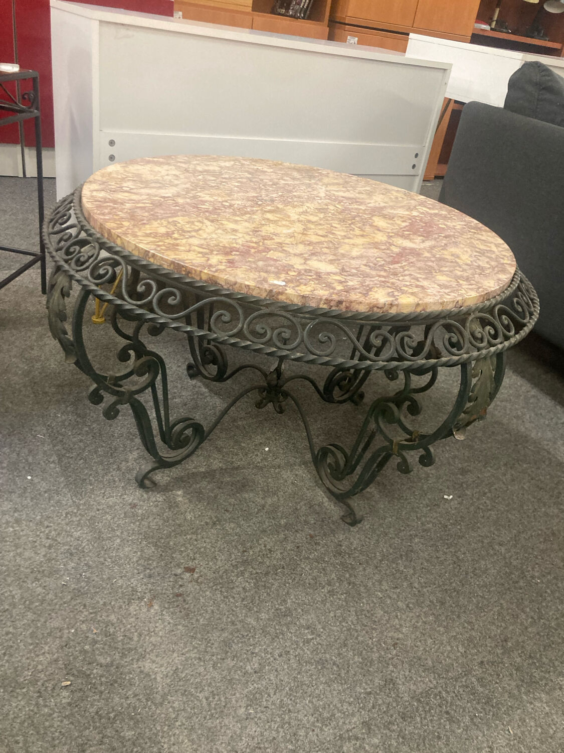 wrought iron and marble coffee table