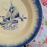 Grand Plat Creux Bleu Former Moulin des Loups St Amand - Marine boat decoration - stencil painted
