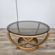 Table basse ronde vintage en bambou et verre fumé