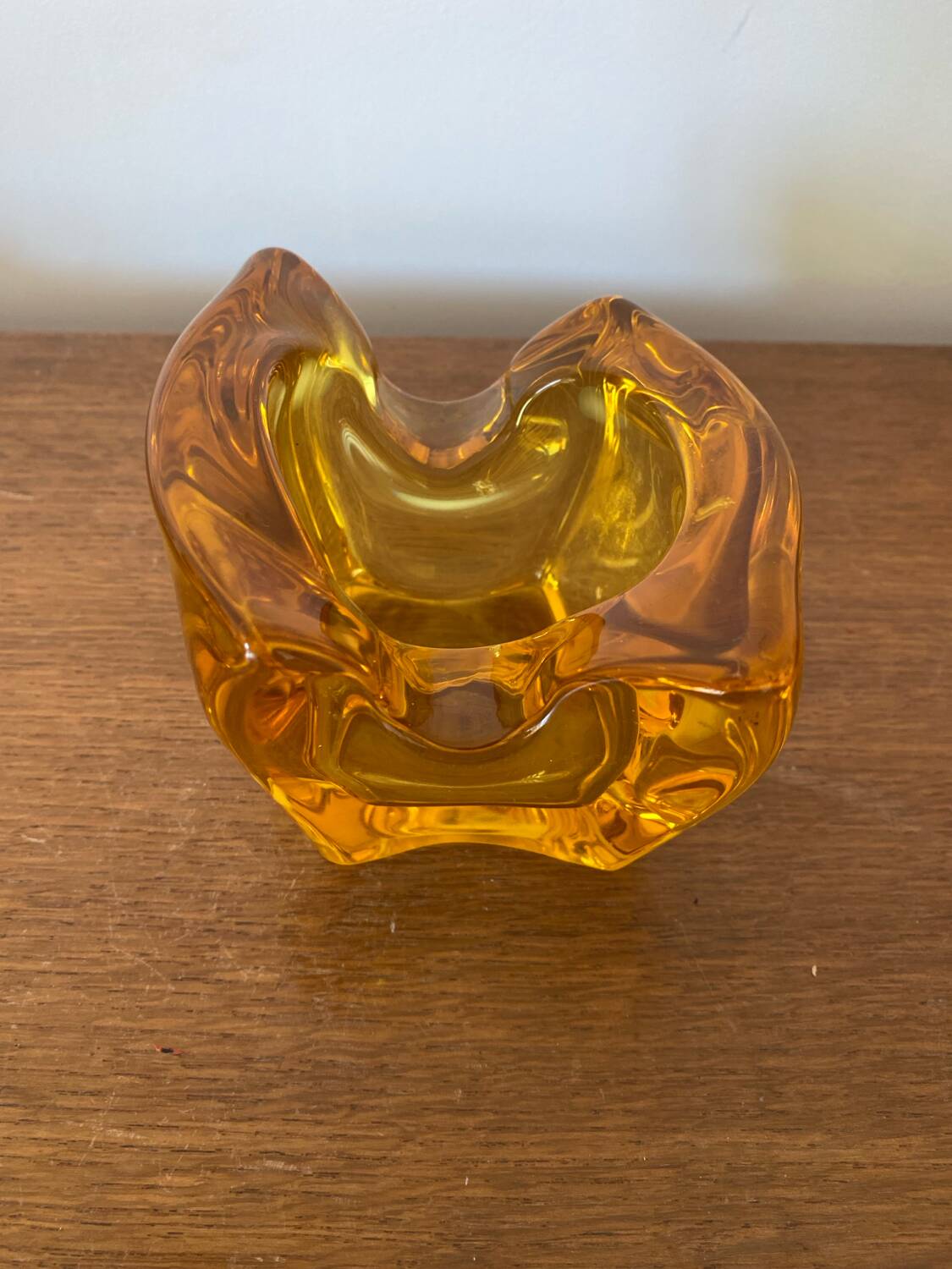 Antique Vintage Orange Yellow Molded Crystal Pocket Ashtray #C268