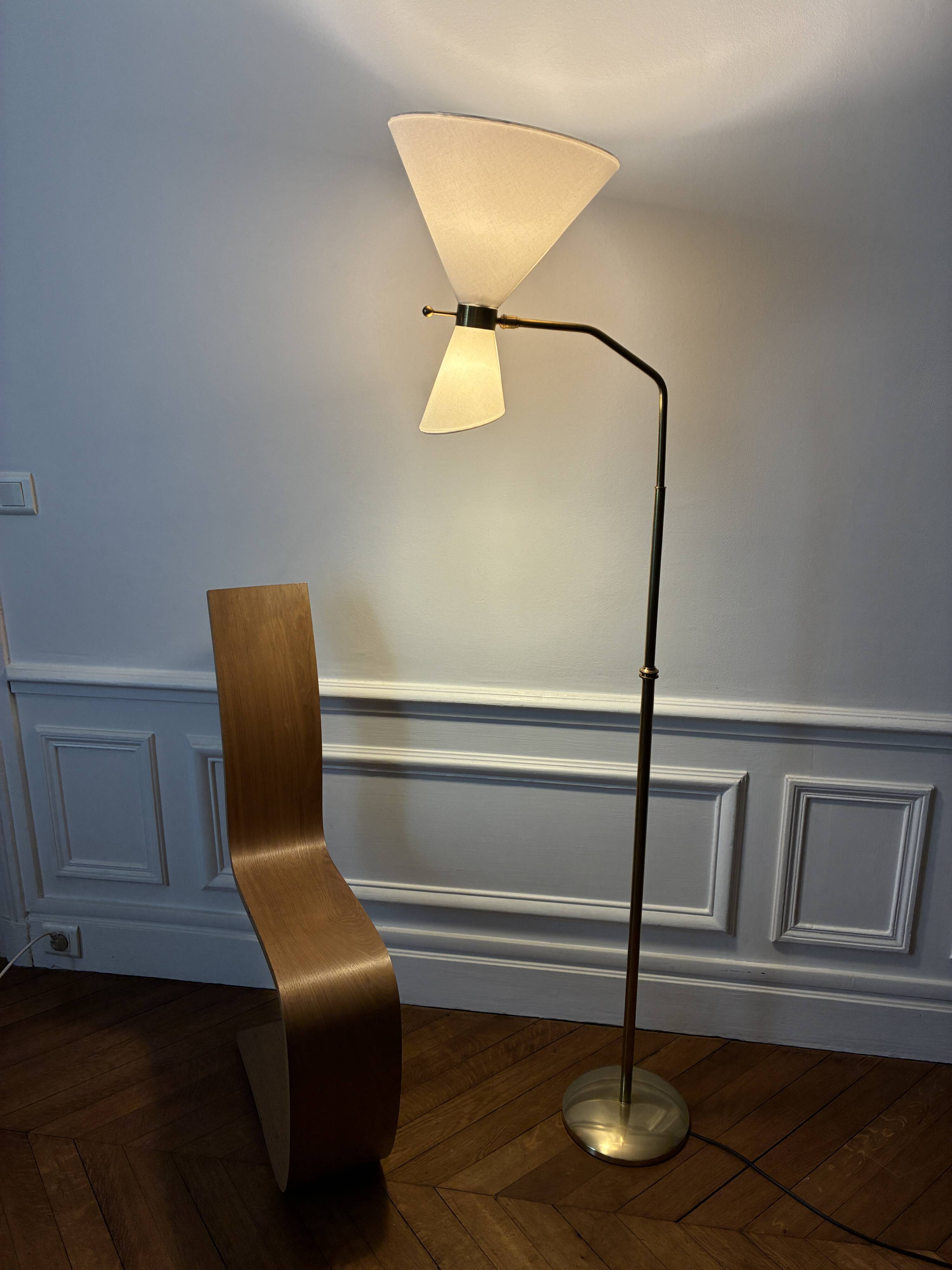 Adjustable Diabolo floor lamp in brass - 1950s