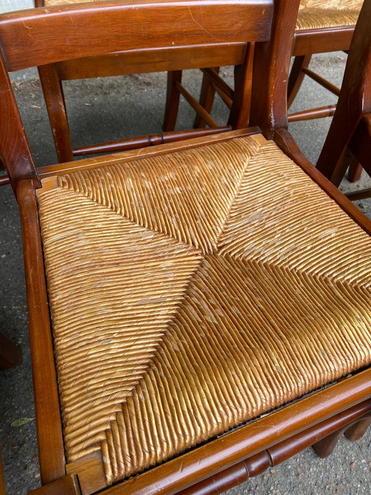 6 solid wood chairs, medium oak, satin and straw