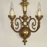 Large Pair of French Vintage Brass Empire Wall Lights with Swan Detail and Glass Shades 4884