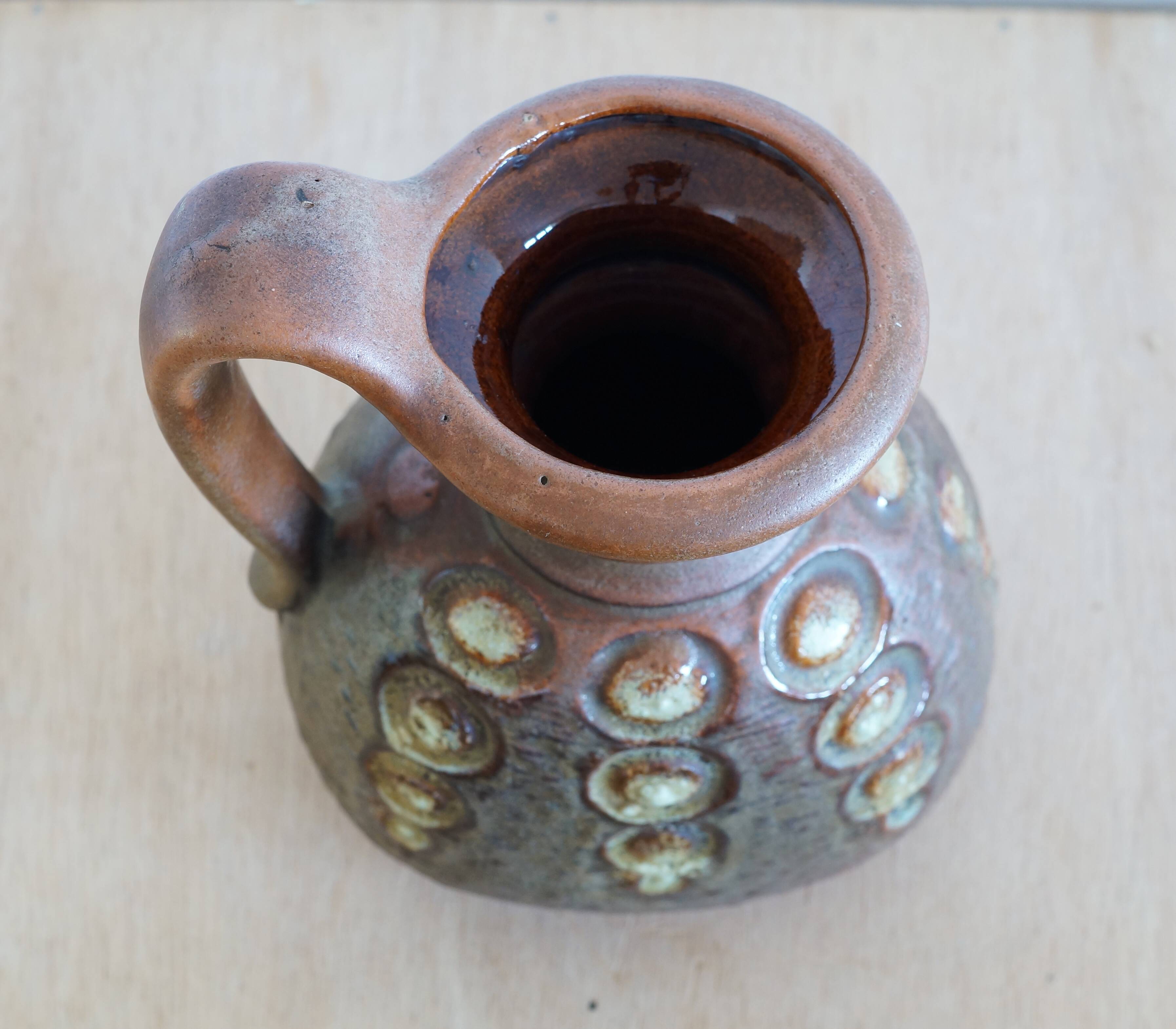 Brown ceramic vase with handle, 1970s, Austria