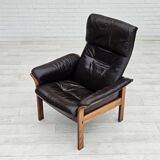 Chaise longue réglable, cuir marron années 1970, design suédois par göte möbler