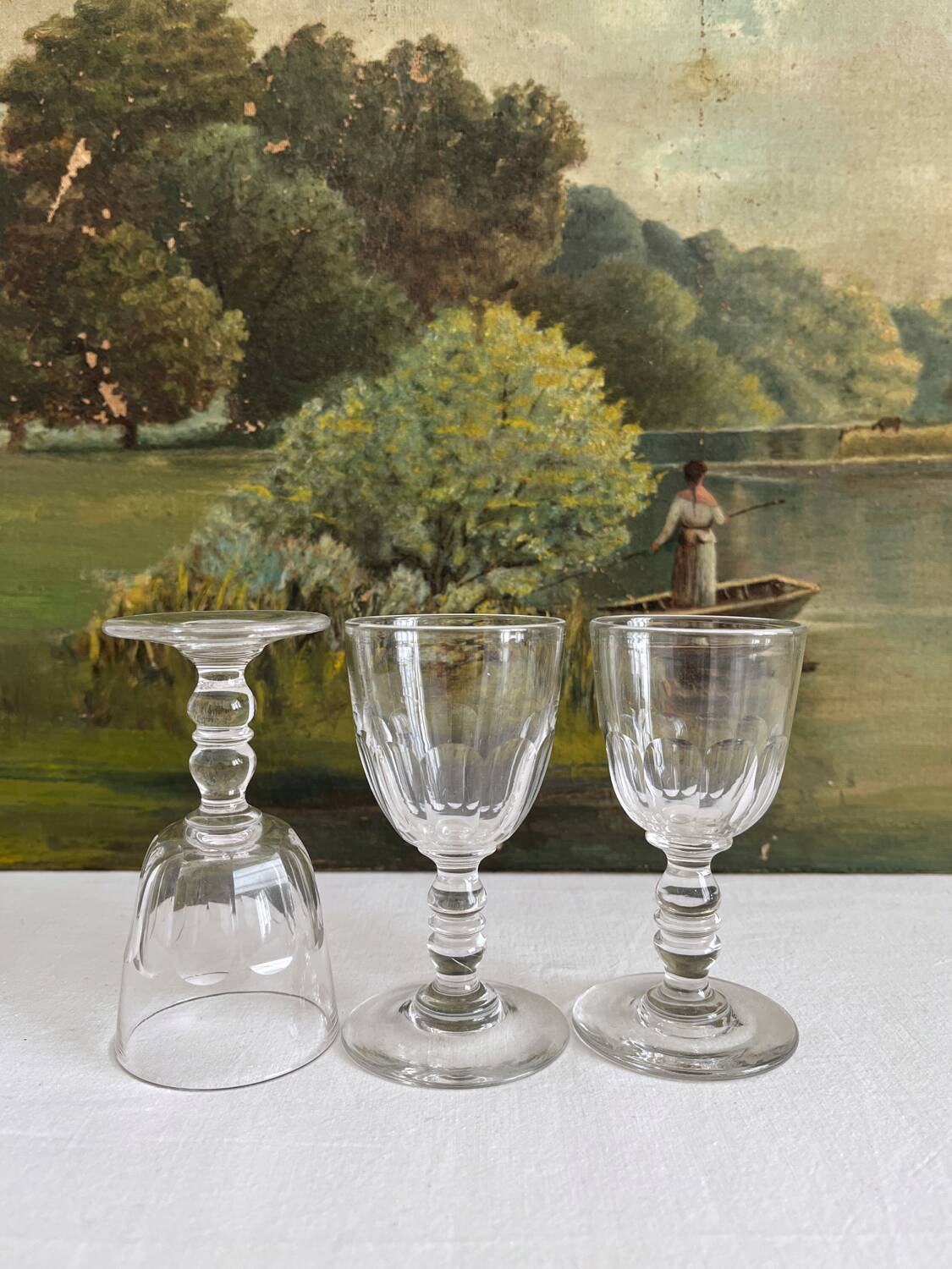 3 antique crystal "Gondola" Baccarat port wine glasses