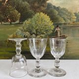 3 verres à pied à vin porto en cristal ancien "Gondole" Baccarat