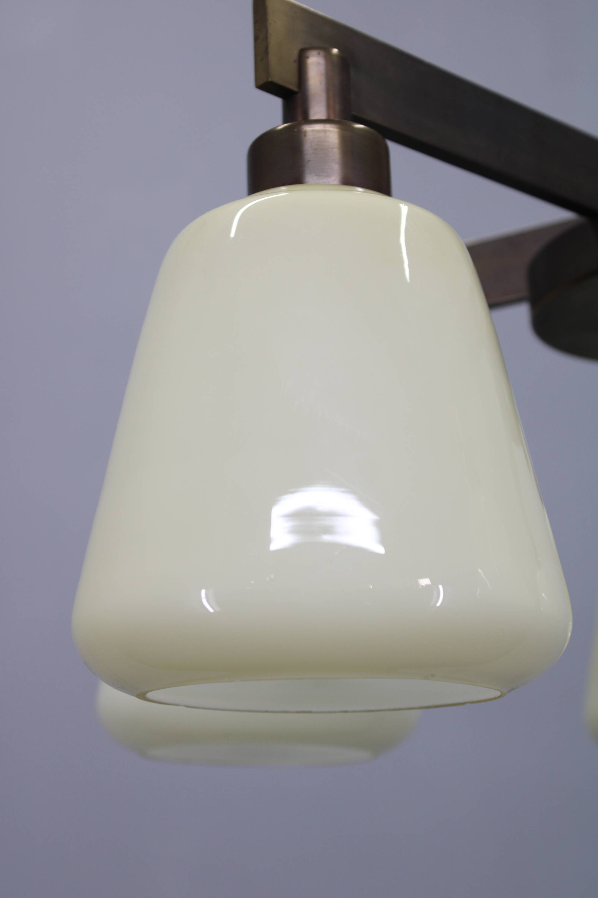 1930s Art Deco Brass Chandelier, Czechoslovakia