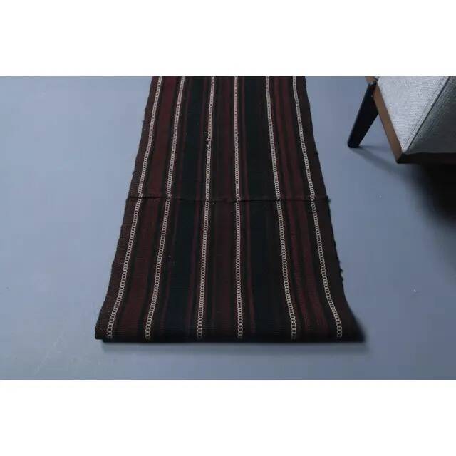 Vintage Turkish Hand-Knotted Wool Cotton Red Kilim Runner Rug 46x321
