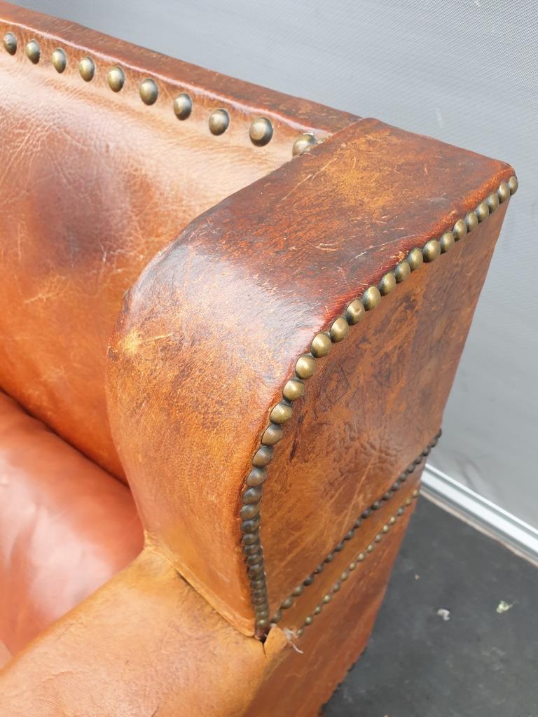 Vintage studded leather club sofa 50/60