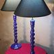 pair of twisted wooden lamps purple electric check 62x30