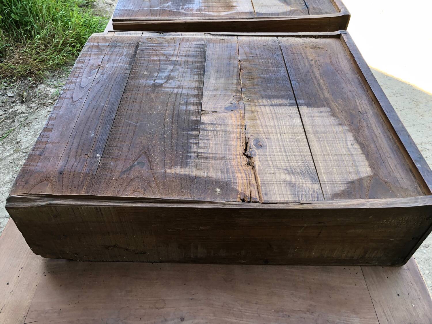 Antique solid cherry farmhouse table with 3 drawers and 2 pulls