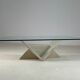Table basse italienne en travertin et verre, 1970s