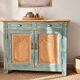 Antique blue-green patinated wooden sideboard – 2 doors, 2 drawers