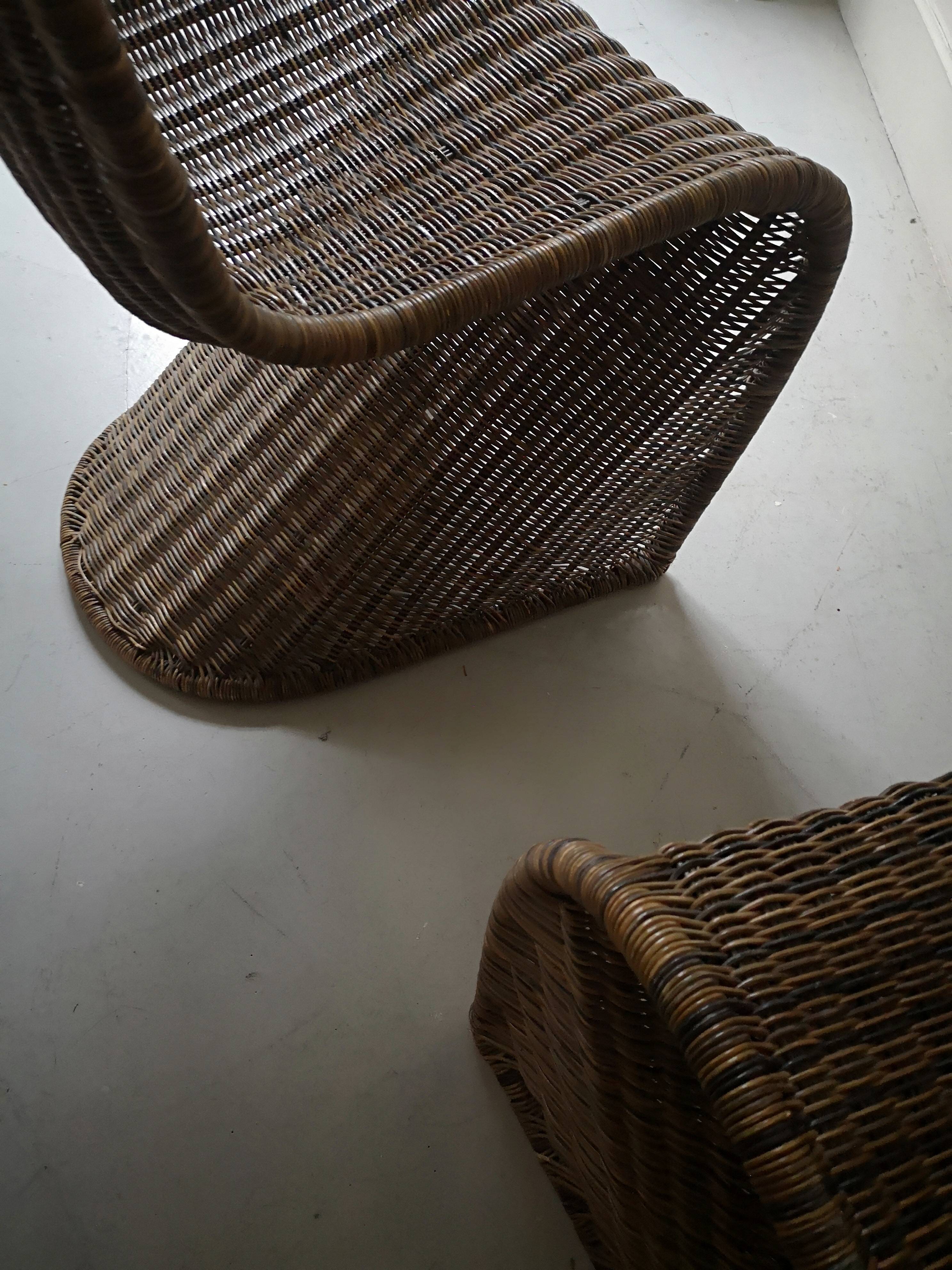 set de 2 chaises incurvées en rotin, design 1960 / 1970