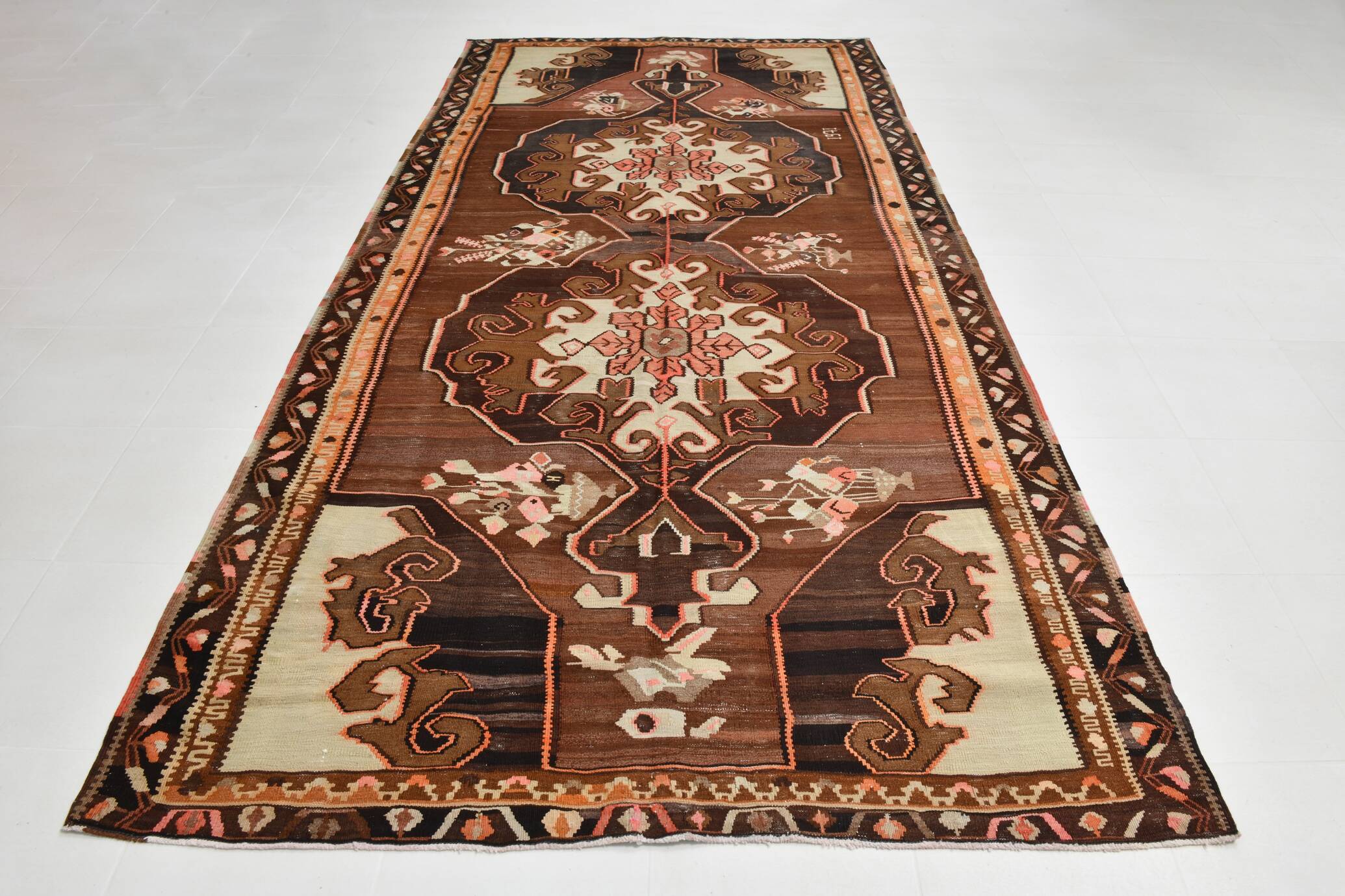 6x12 Handmade Wool Kilim Area Rug, 185x365Cm