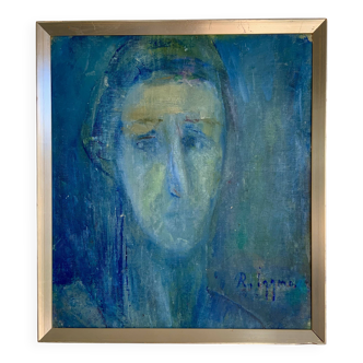 Portrait original de Rolf Iggmo, huile sur toile, portrait masculin expressif, signé