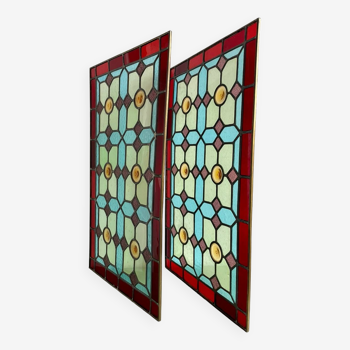 Paire de vitraux polychromes 1900