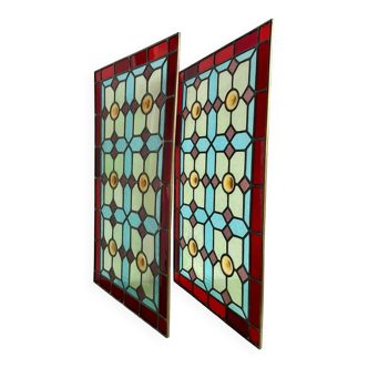 Pair of 1900 polychrome stained glass windows