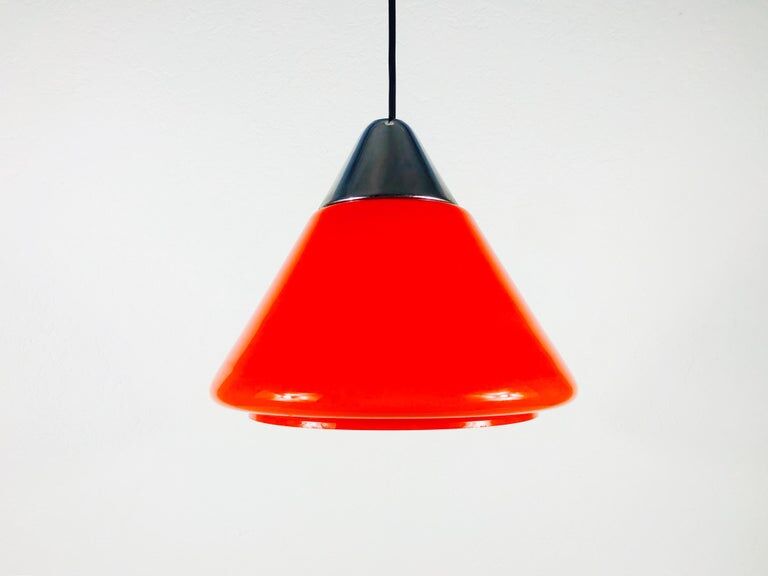 Suspension in red glass and chrome by Peill and Putzler, 1970, Germany