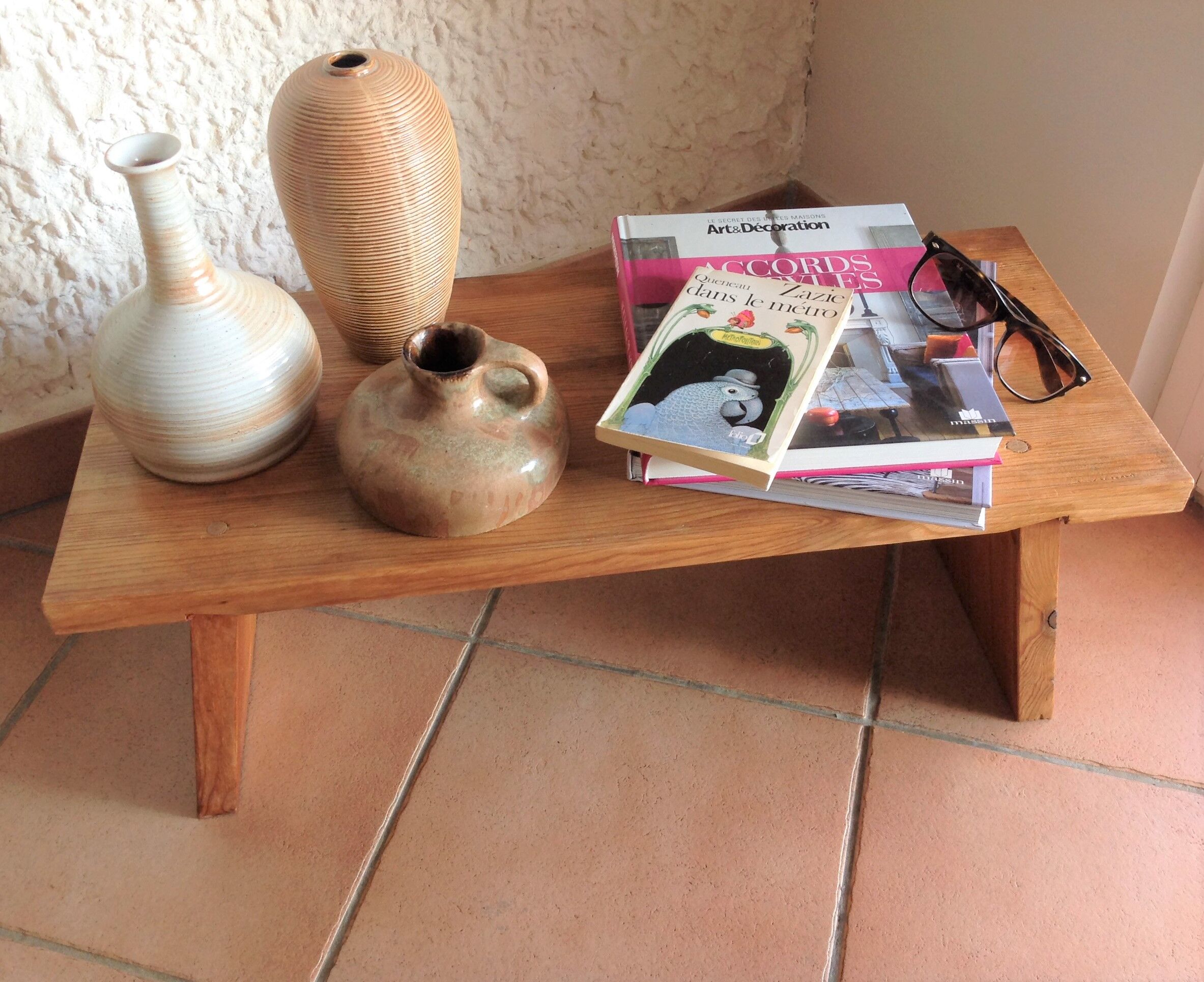 Low console in pine Scandinavian style / vintage 60s-70s