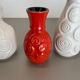 Set of 4 Red-White Fat Lava Op Art Pottery Vases by Bay Ceramics, Germany
