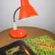 Adjustable Desk Lamp in Orange Painted Metal and Chrome-Plated Spiral Arm, 1970s