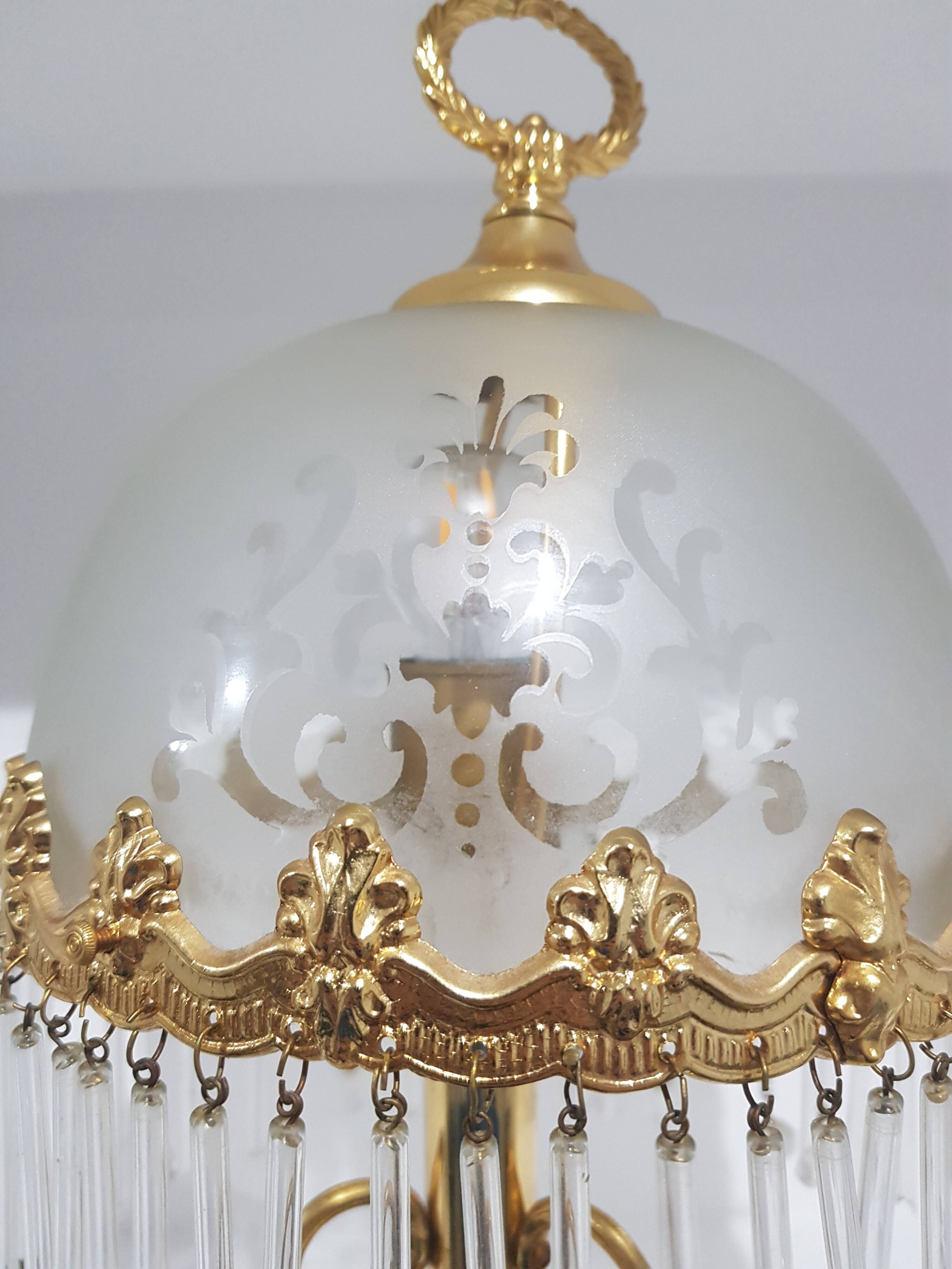 Lampe de table Peris Andreu, laiton doré, verre dépoli décoré, Espagne, années 60.