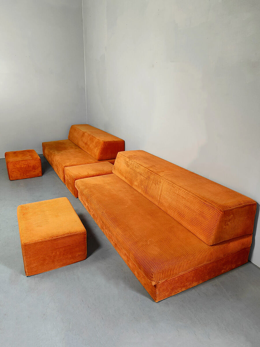 Vintage orange corduroy modular sofa 70s retro