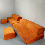 Vintage orange corduroy modular sofa 70s retro
